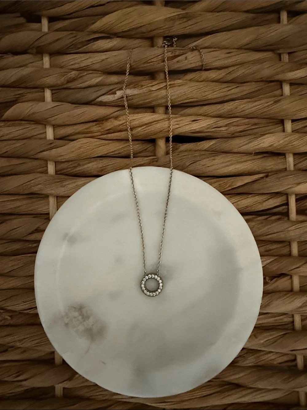 Pandora Gold Circular Pendant Necklace with Clear Stones